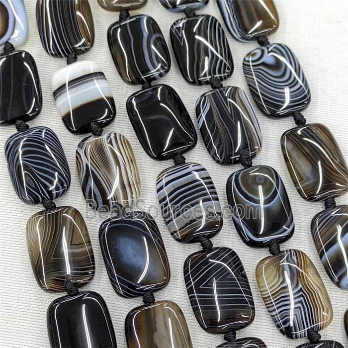 Natural Stripe Agate Beads Banded Rectangle Black Coffee Dye