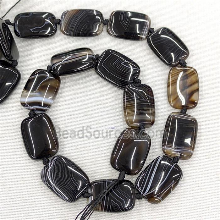 Natural Stripe Agate Beads Banded Rectangle Black Coffee Dye