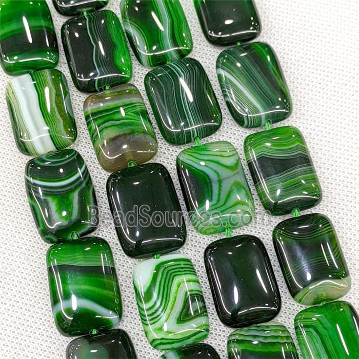 Natural Striped Agate Beads Rectangle Green Dye