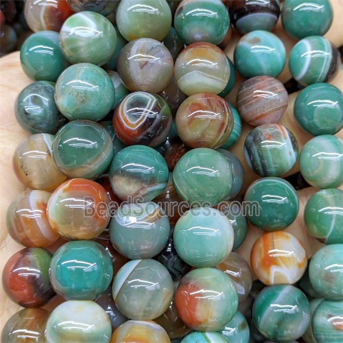 Natural Striped Agate Beads Banded Smooth Round Green Red Dye