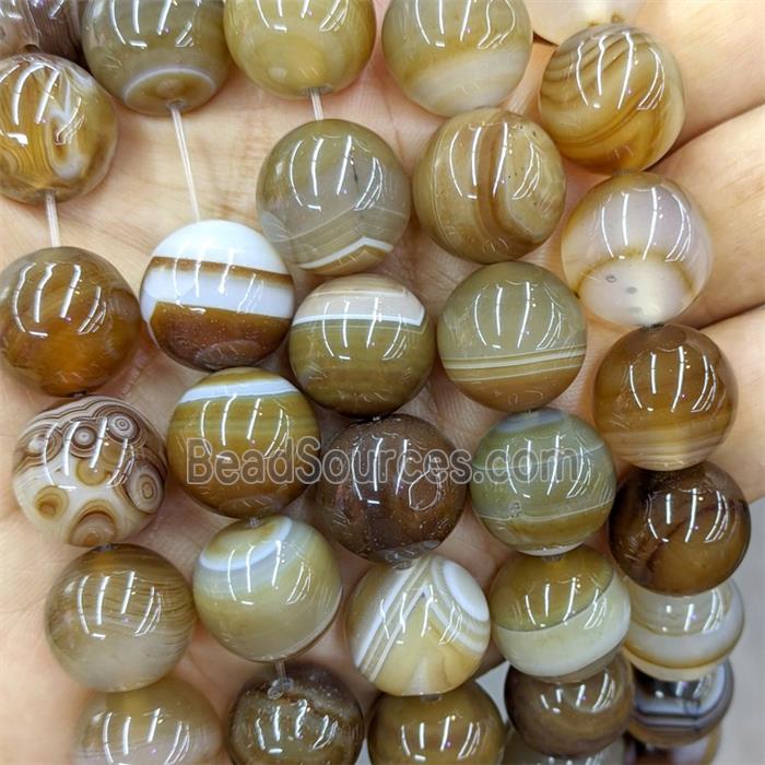 Coffee Striped Agate Beads Banded Smooth Round Dye