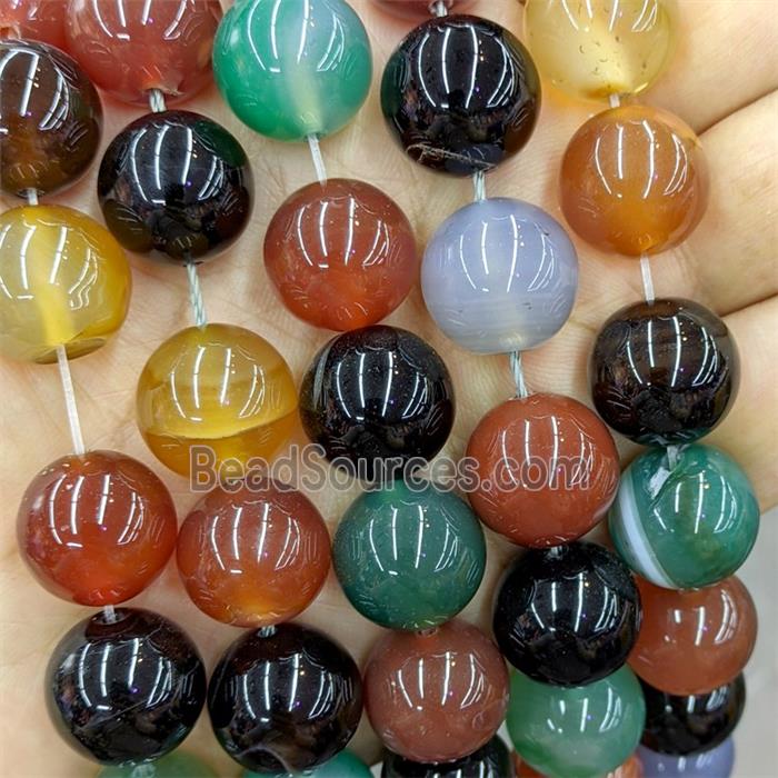 Agate Beads Smooth Round Dye Mixed Color
