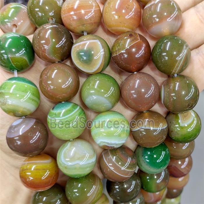 Natural Agate Beads Smooth Round Green Red Dye