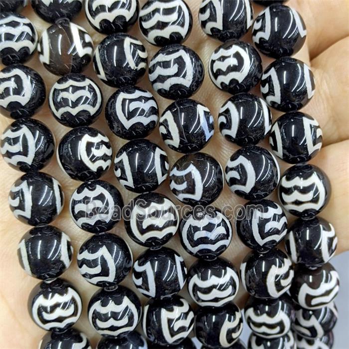Black Tibetan Agate Beads Smooth Round