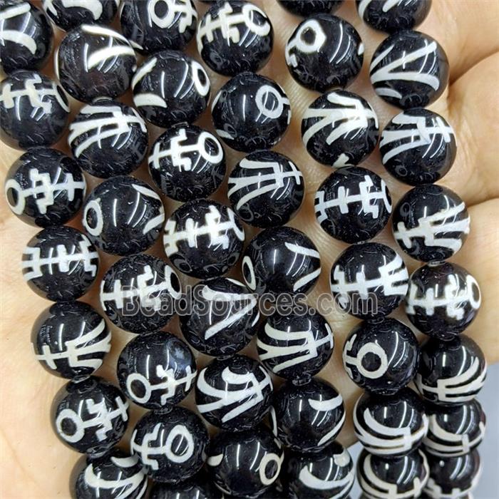 Black Tibetan Agate Beads Smooth Round