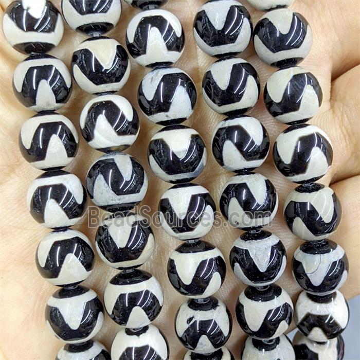Black Tibetan Agate Beads Smooth Round Wave