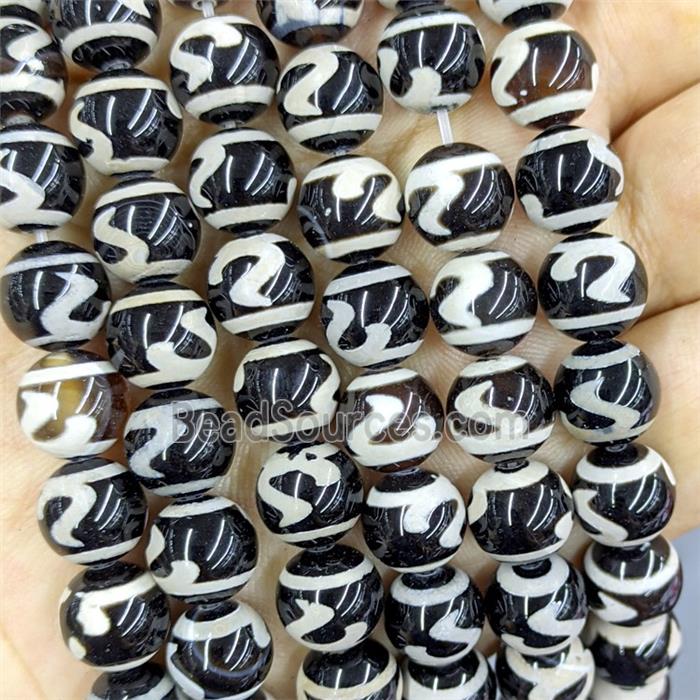Black Tibetan Agate Beads Smooth Round