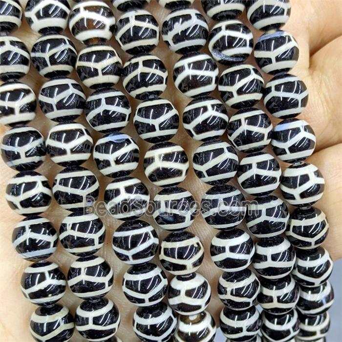 Black Tibetan Agate Beads Smooth Round Tortoise