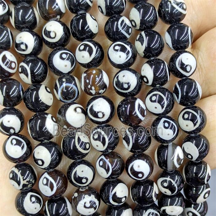 Black Tibetan Agate Beads Smooth Round Taichi
