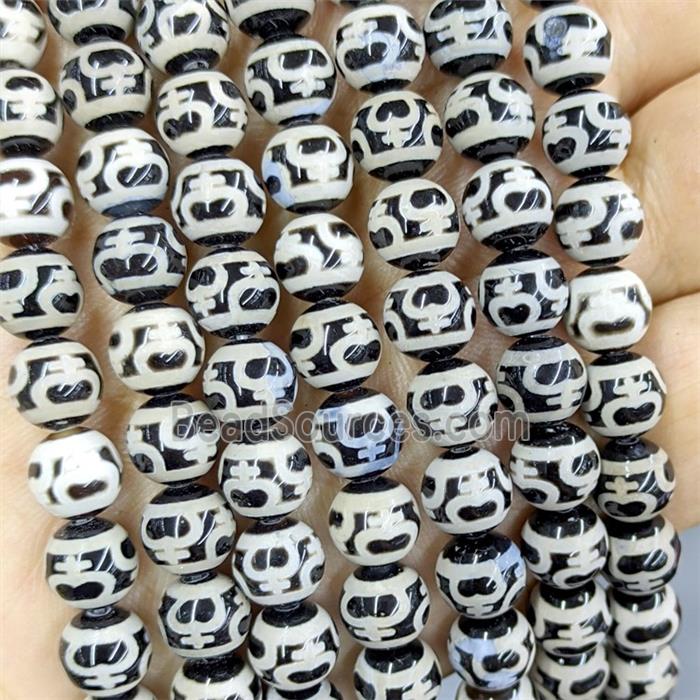 Black Tibetan Agate Beads Smooth Round
