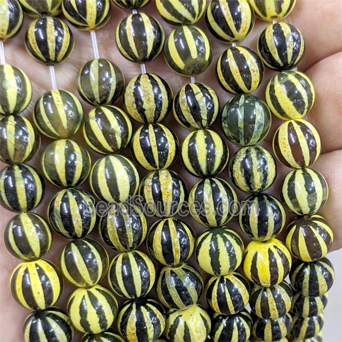 Tibetan Style Agate Beads Smooth Round Yellow Dye