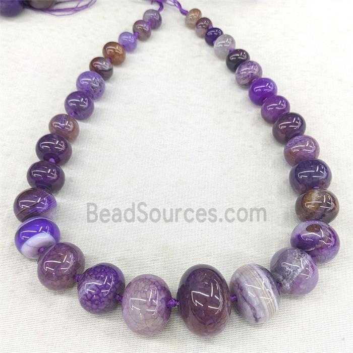 Natural Dragon Veins Agate Rondelle Beads Graduated Purple Dye Smooth
