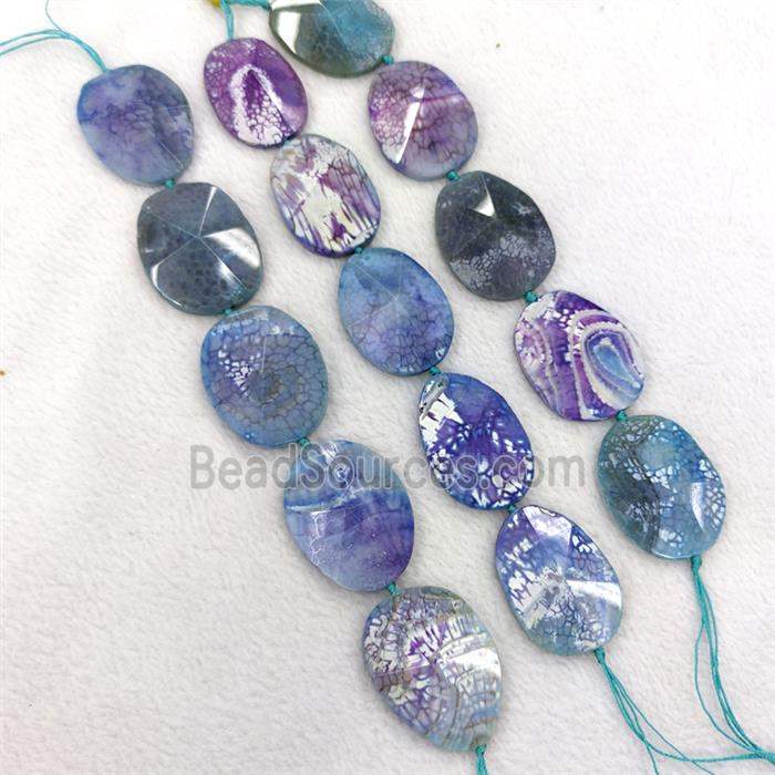 Natural Dragon Veins Agate Oval Beads Pointed Dye 5pcs Per St.
