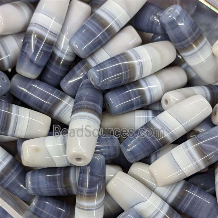 Natural Striped Agate Rice Beads Inkblue White
