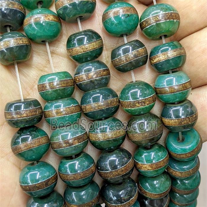 Tibetan Agate Beads Smooth Rondelle Green Dye
