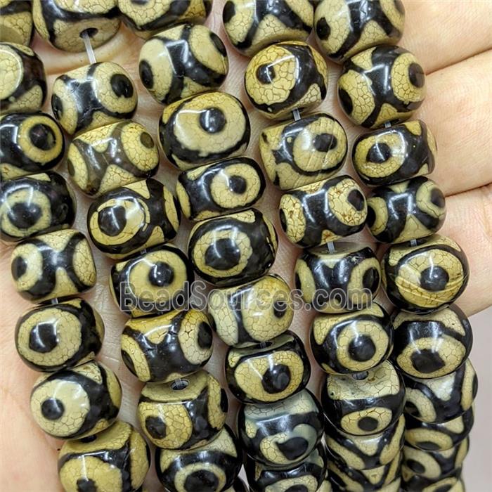 Tibetan Agate Beads Smooth Rondelle Yellow Eye Dye