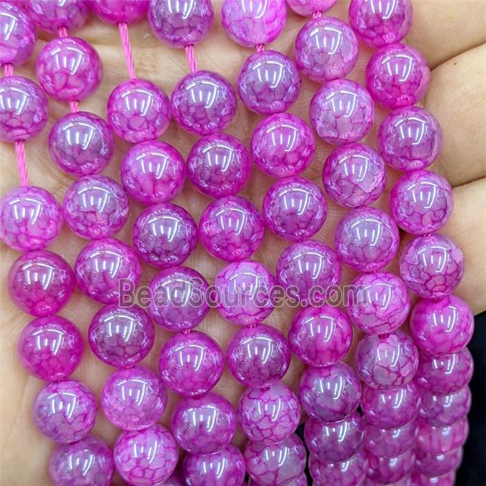 Natural Dragon Veins Agate Beads Hotpink Dye Smooth Round Electroplated