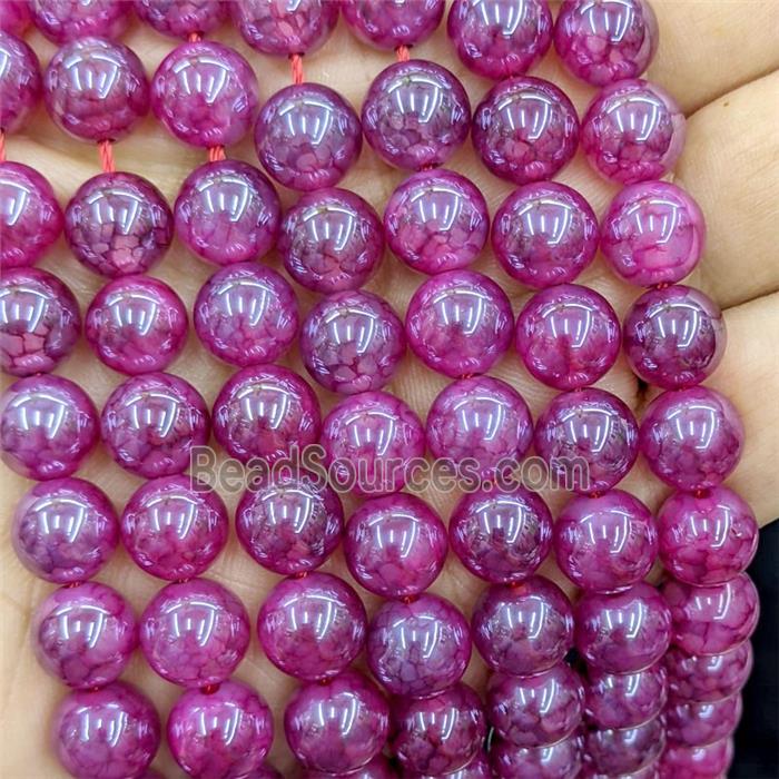 Natural Dragon Veins Agate Beads Red Dye Smooth Round Electroplated