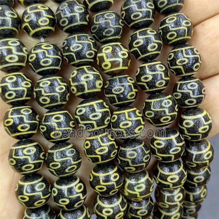 Black Tibetan Agate Round Beads Yellow
