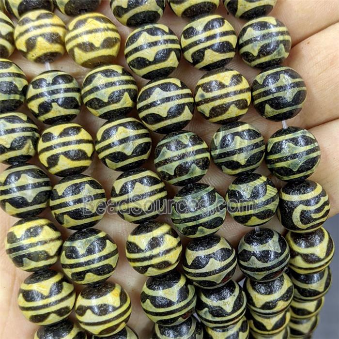Black Tibetan Agate Round Beads Yellow