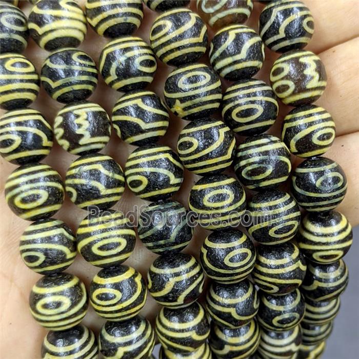 Black Tibetan Agate Round Beads Yellow
