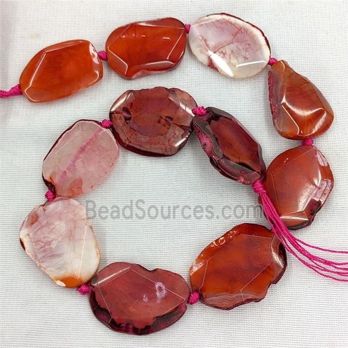 Natural Agate Slice Beads Red Dye Freeform