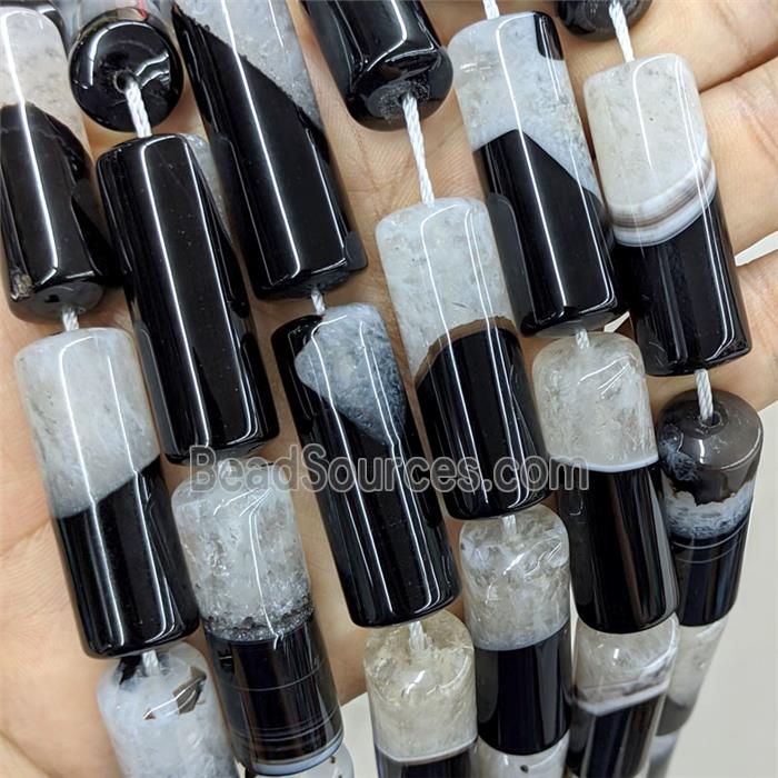 Agate Druzy Column Beads Tube Black White Dye