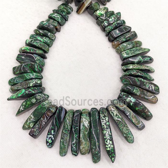 Natural Agate Stick Beads Topdrilled Graduated Green Dye