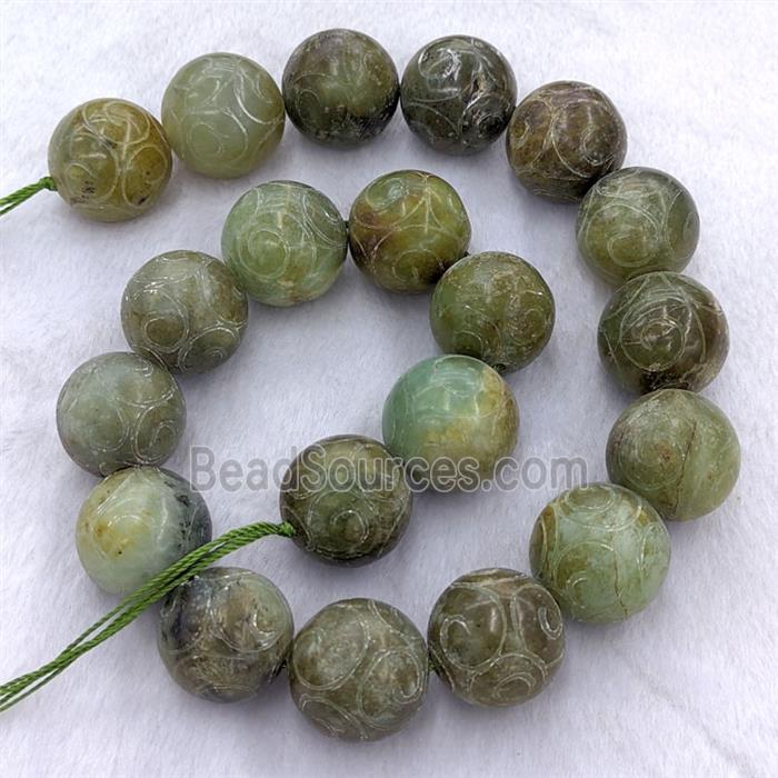 Chinese Huaxiu Jade Round Beads Carved