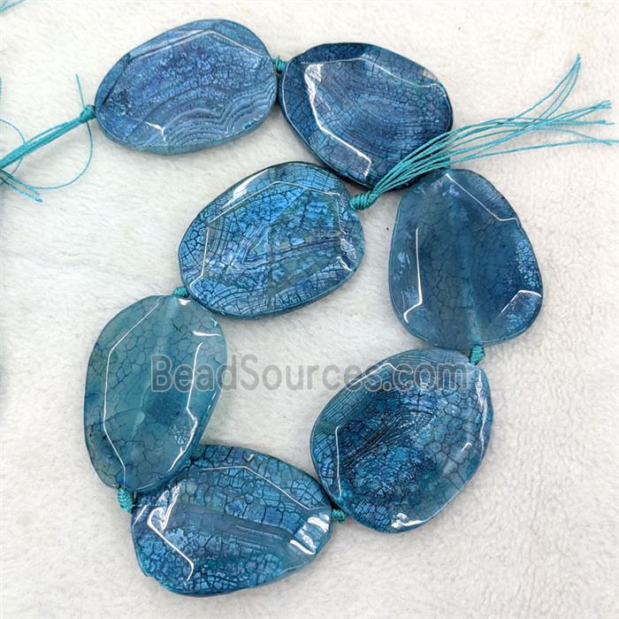 Natural Veins Agate Slice Beads Freeform Faceted Blue Dye