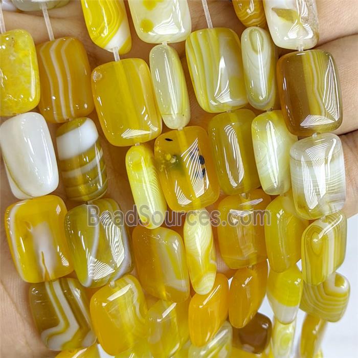 Yellow Stripe Agate Rectangle Beads Banded Dye