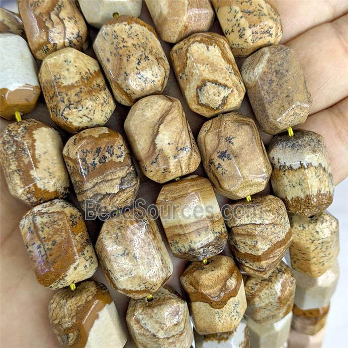 Natural Picture Jasper Column Beads Faceted