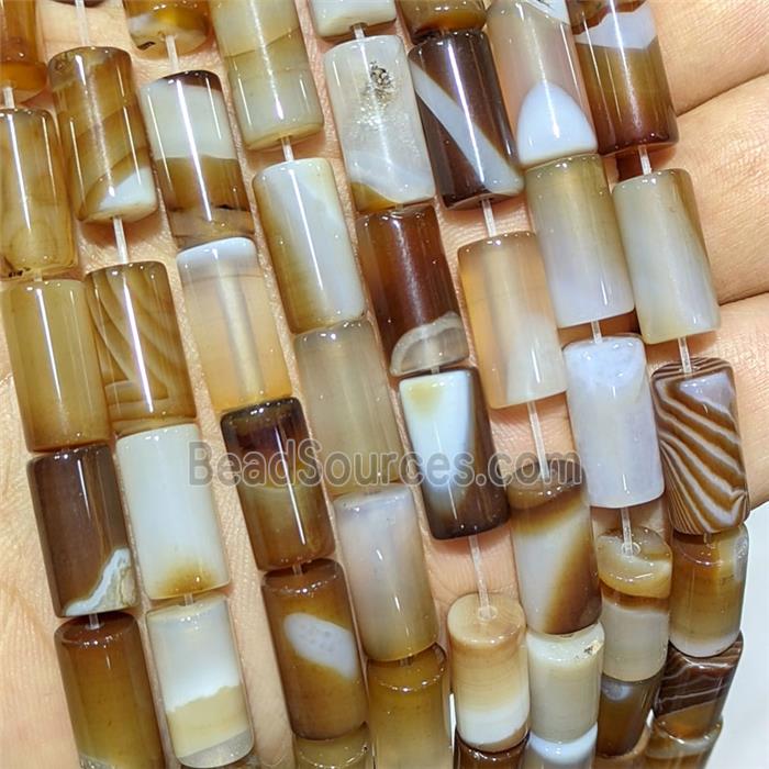 Lt.coffee Stripe Agate Tube Beads Banded Dye