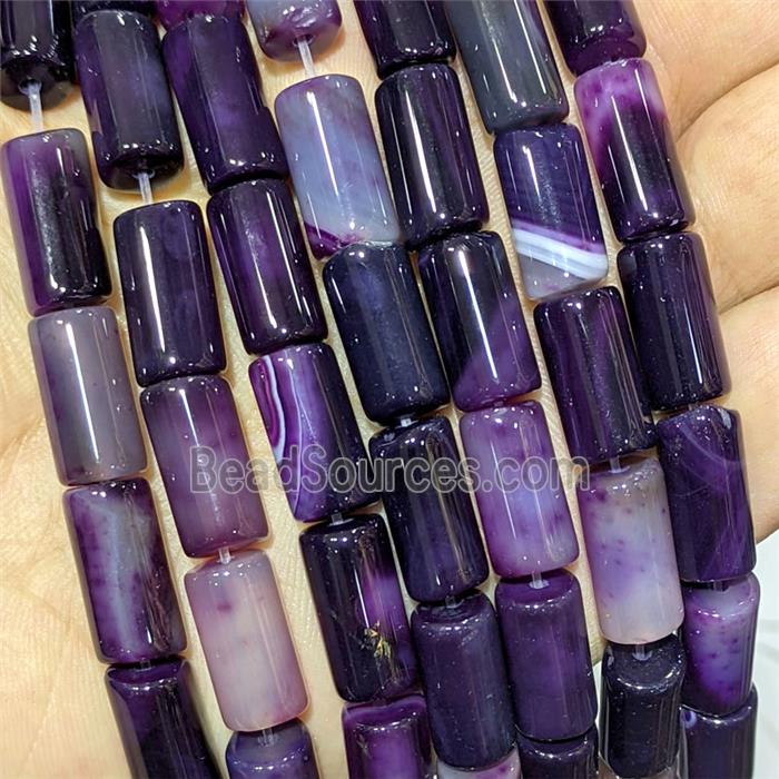 Purple Stripe Agate Tube Beads Banded Dye