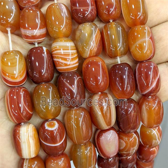 Red Stripe Agate Barrel Beads Banded Dye