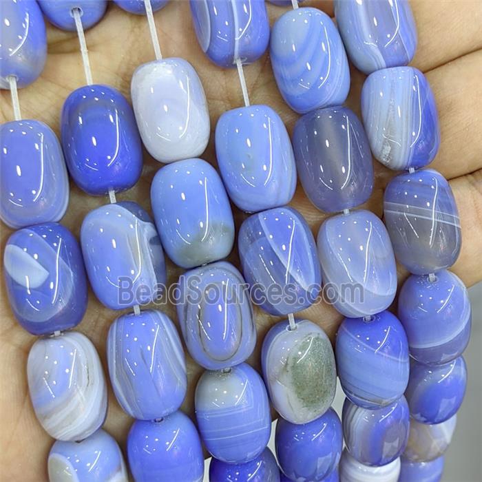 Blue Stripe Agate Barrel Beads Banded Dye