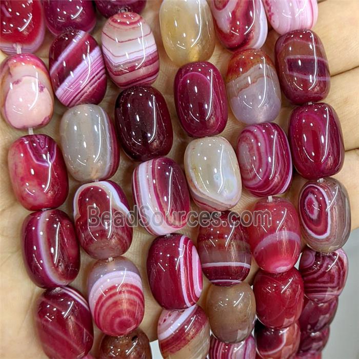 Red Stripe Agate Barrel Beads Banded Dye