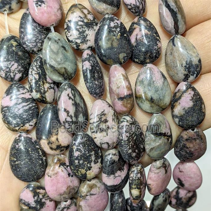 Chinese Rhodonite Teardrop Beads Flat