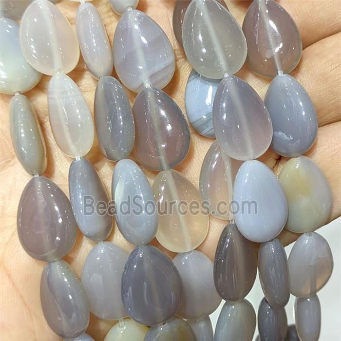 Natural Gray Agate Teardrop Beads Flat