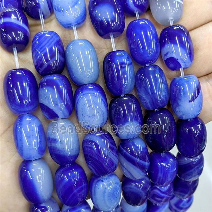 Natural Stripe Agate Barrel Beads Blue Dye