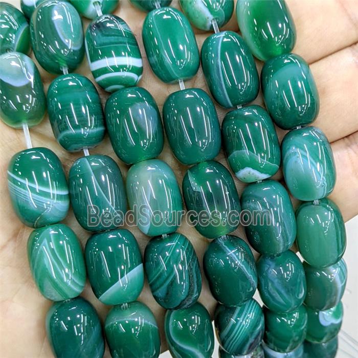 Natural Striped Agate Barrel Beads Banded Green Dye