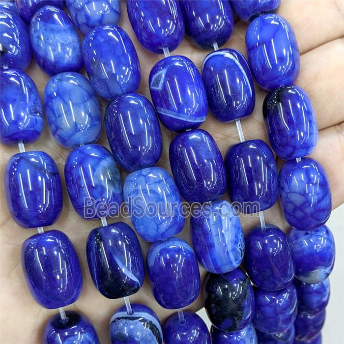Natural Veins Agate Barrel Beads Blue Dye