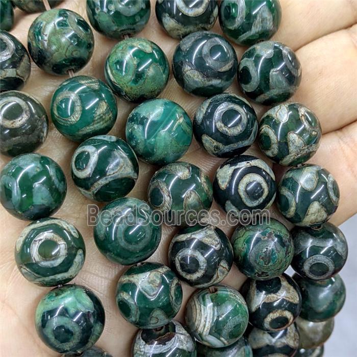 Green Tibetan Agate Beads Eye Smooth Round
