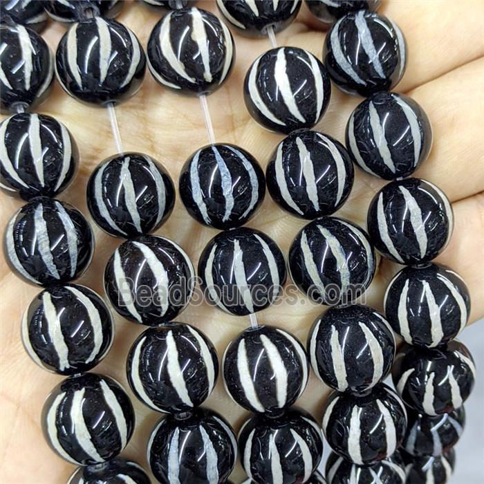 Black Tibetan Agate Beads Watermelon Smooth Round