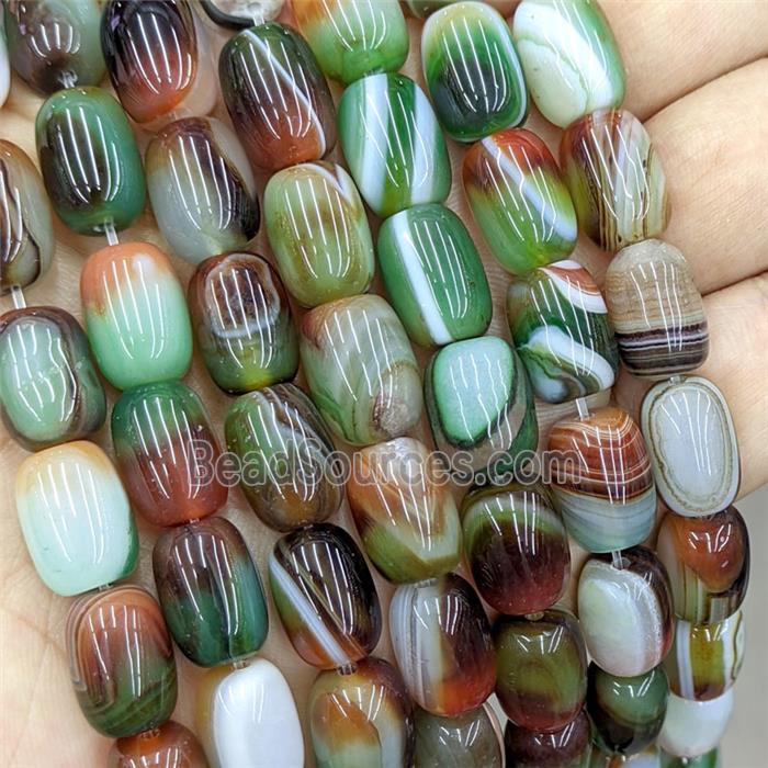 Natural Stripe Agate Barrel Beads Banded Green Red Dye