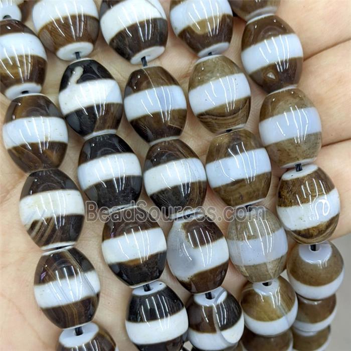 Tibetan Agate Barrel Beads Coffee White Dye