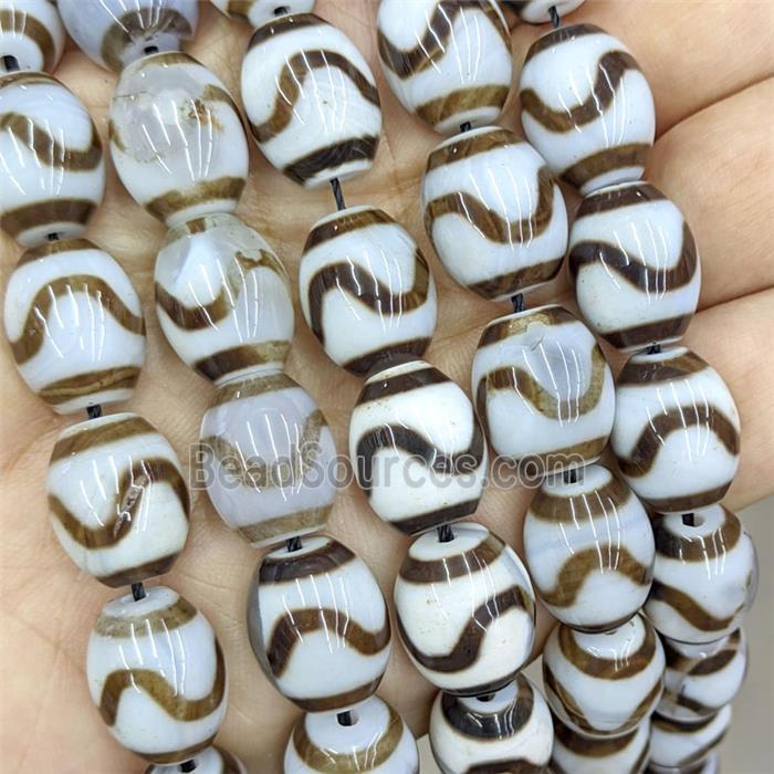 Tibetan Agate Barrel Beads Coffee White Dye