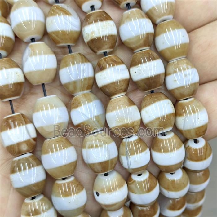 Tibetan Agate Barrel Beads Coffee White Dye