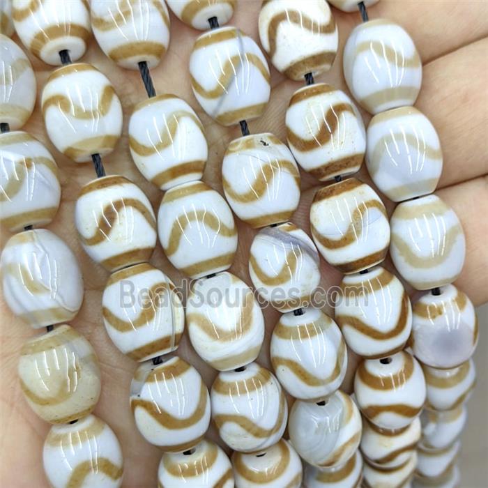 Tibetan Agate Barrel Beads Coffee White Dye