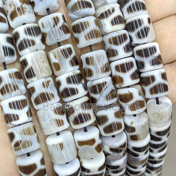 Tibetan Agate Tube Beads Coffee White Dye